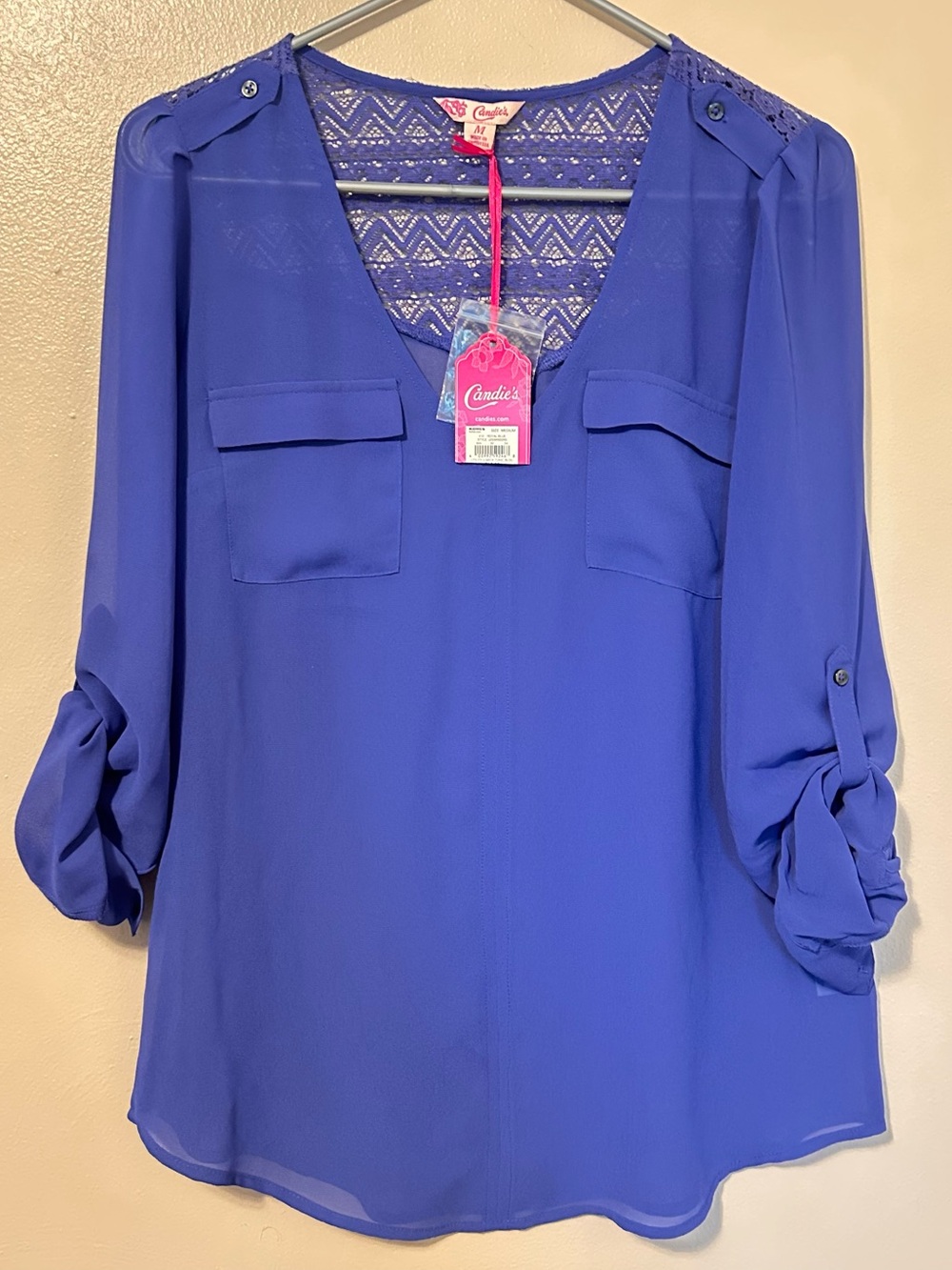 Candie's Royal Blue V-Neck Lace-Back Blouse